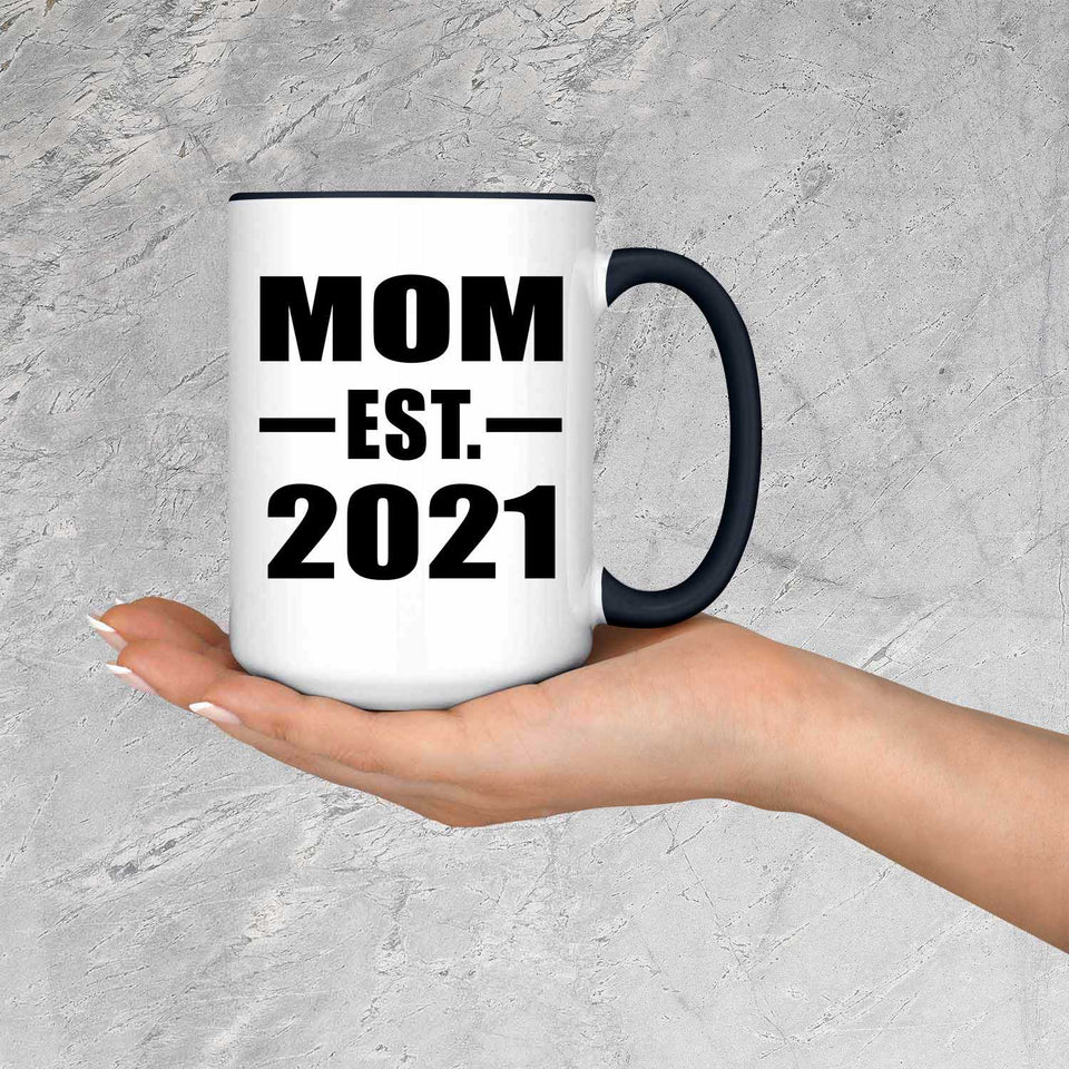 Mom Established EST. 2021 - 15oz Accent Mug Black