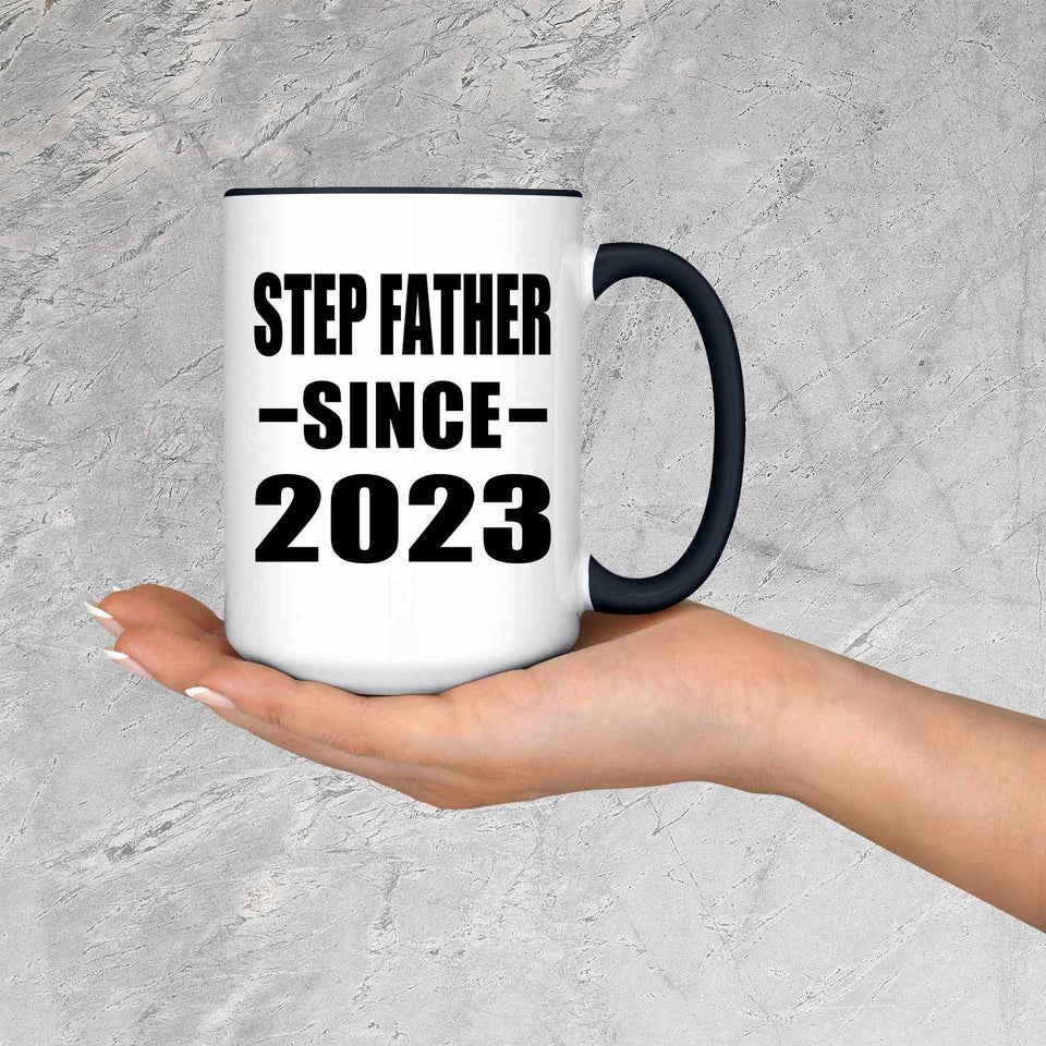 Step Father Since 2023 - 15oz Accent Mug Black