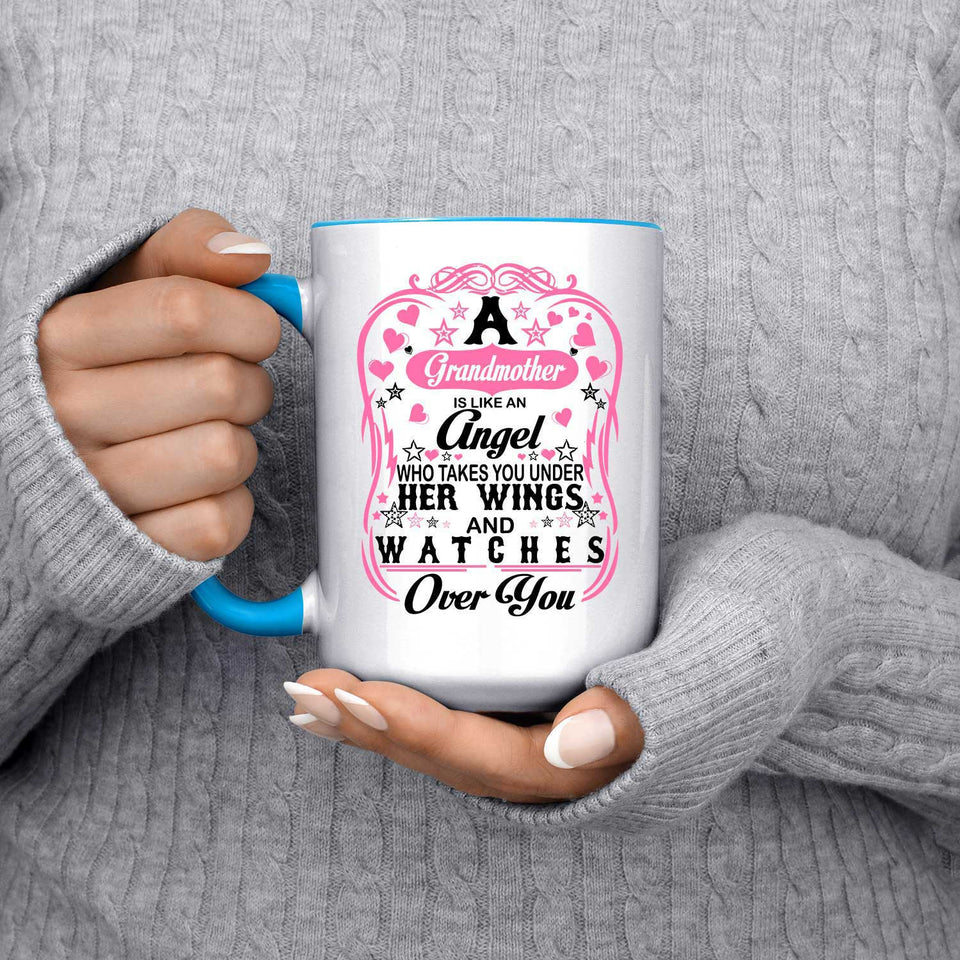 Grandmother Is An Angel Takes You Under Her Wings - 15oz Accent Mug Blue