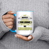 My Biggest Reason For Living Calls Me Grandpa - 15oz Accent Mug Blue