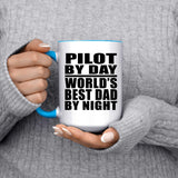 Pilot By Day World's Best Dad By Night - 15oz Accent Mug Blue