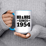 70th Anniversary Mr & Mrs Since 1954 - 15oz Accent Mug Blue