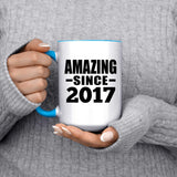 7th Birthday Amazing Since 2017 - 15oz Accent Mug Blue