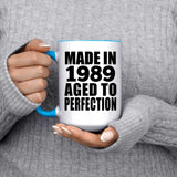 35th Birthday Made In 1989 Aged to Perfection - 15oz Accent Mug Blue
