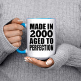 24th Birthday Made In 2000 Aged to Perfection - 15oz Accent Mug Blue