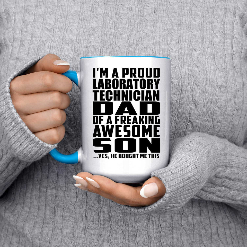 Proud Laboratory Technician Dad Of Awesome Son - 15oz Accent Mug Blue