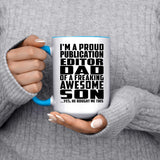 Proud Publication Editor Dad Of Awesome Son - 15oz Accent Mug Blue