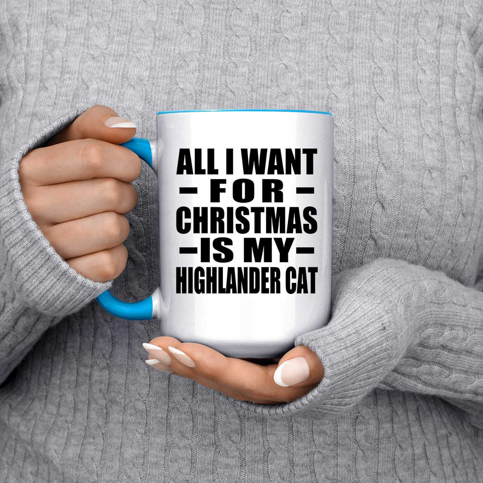 All I Want For Christmas Is My Highlander Cat - 15oz Accent Mug Blue