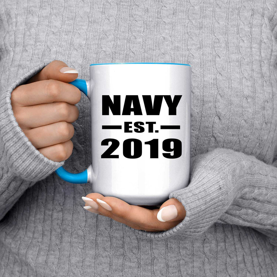 Navy Established EST. 2019 - 15oz Accent Mug Blue