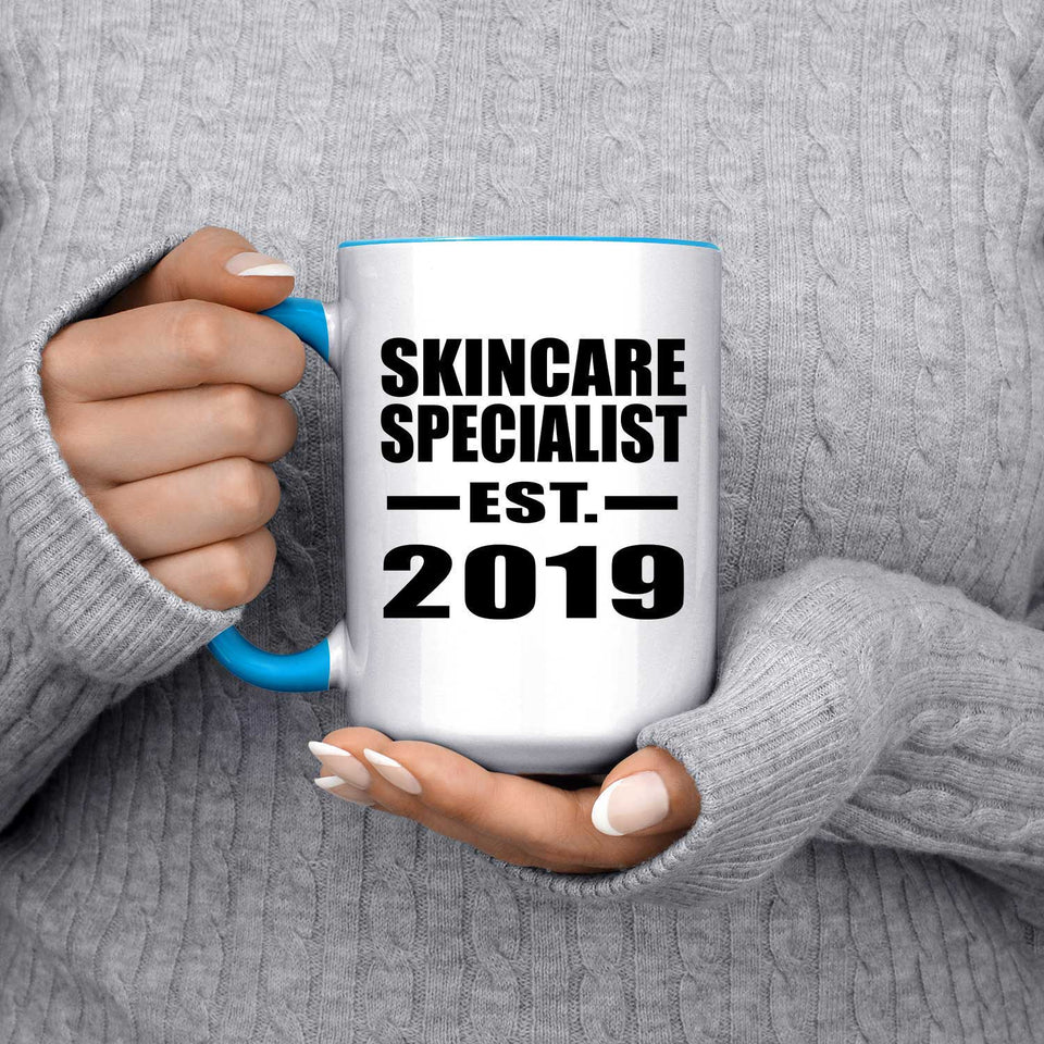 Skincare Specialist Established EST. 2019 - 15oz Accent Mug Blue