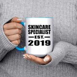 Skincare Specialist Established EST. 2019 - 15oz Accent Mug Blue