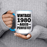 44th Birthday Vintage 1980 Aged Perfectly - 15oz Accent Mug Blue