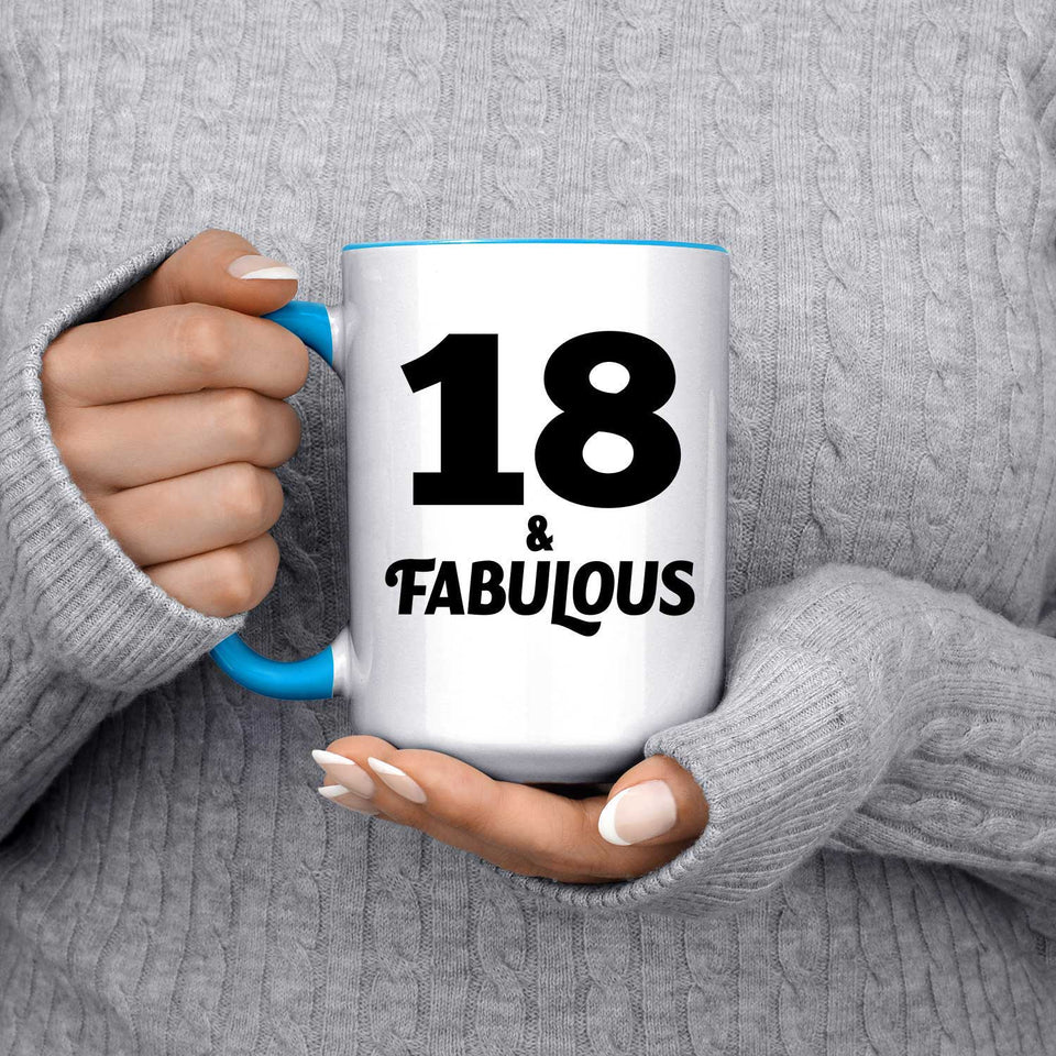 18th Birthday 18 & Fabulous - 15oz Accent Mug Blue