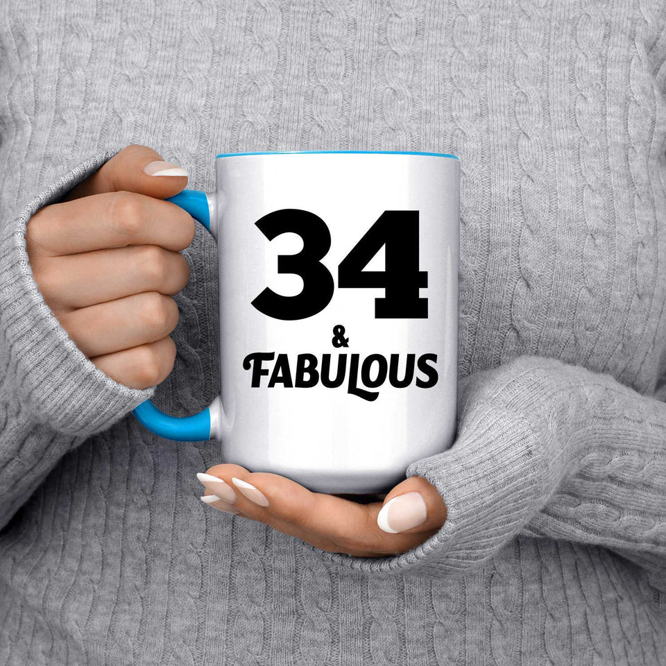 34th Birthday 34 & Fabulous - 15oz Accent Mug Blue