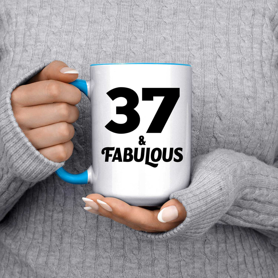 37th Birthday 37 & Fabulous - 15oz Accent Mug Blue
