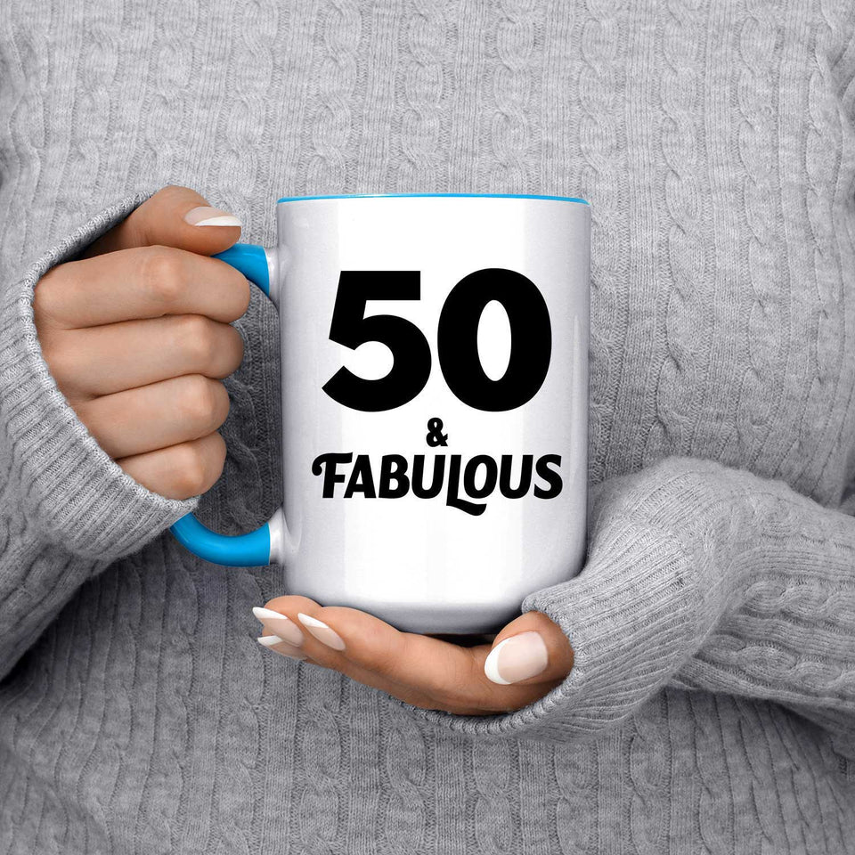 50th Birthday 50 & Fabulous - 15oz Accent Mug Blue