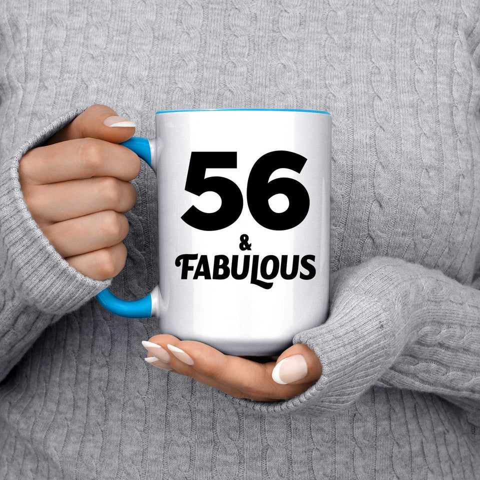 56th Birthday 56 & Fabulous - 15oz Accent Mug Blue