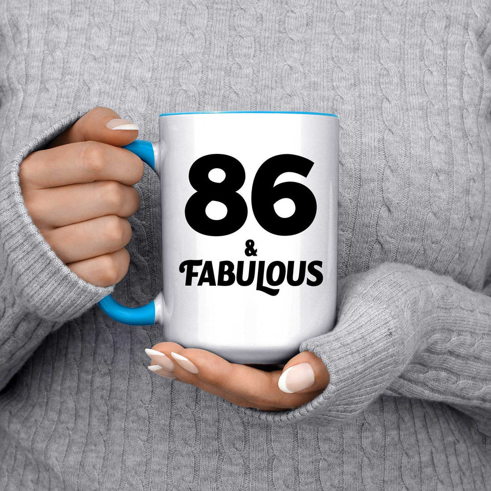 86th Birthday 86 & Fabulous - 15oz Accent Mug Blue