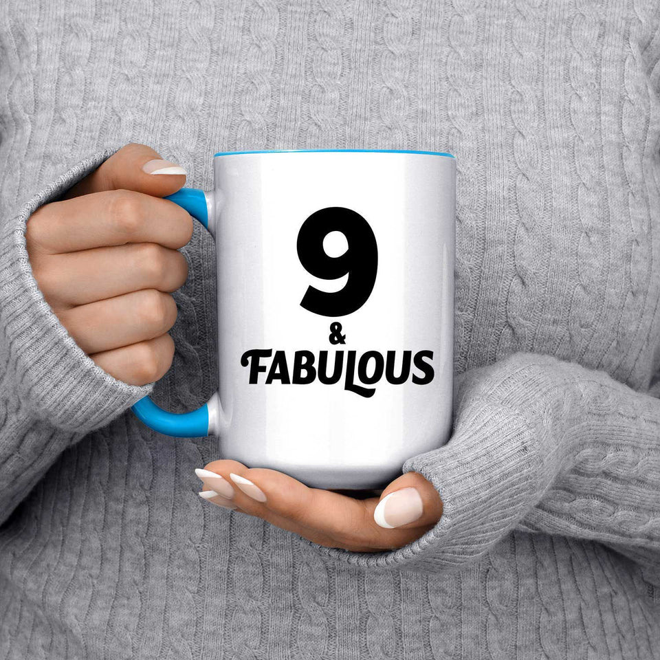 9th Birthday 9 & Fabulous - 15oz Accent Mug Blue