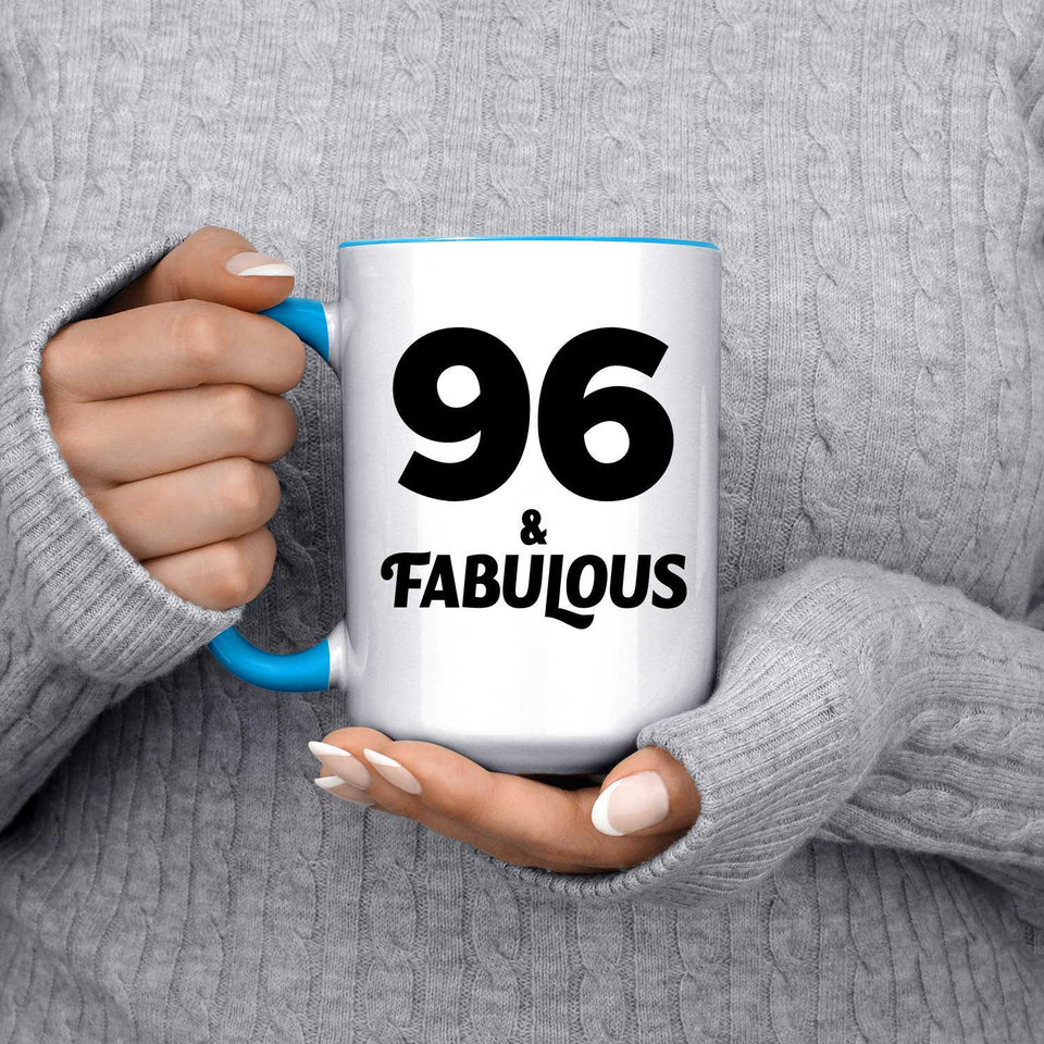 96th Birthday 96 & Fabulous - 15oz Accent Mug Blue