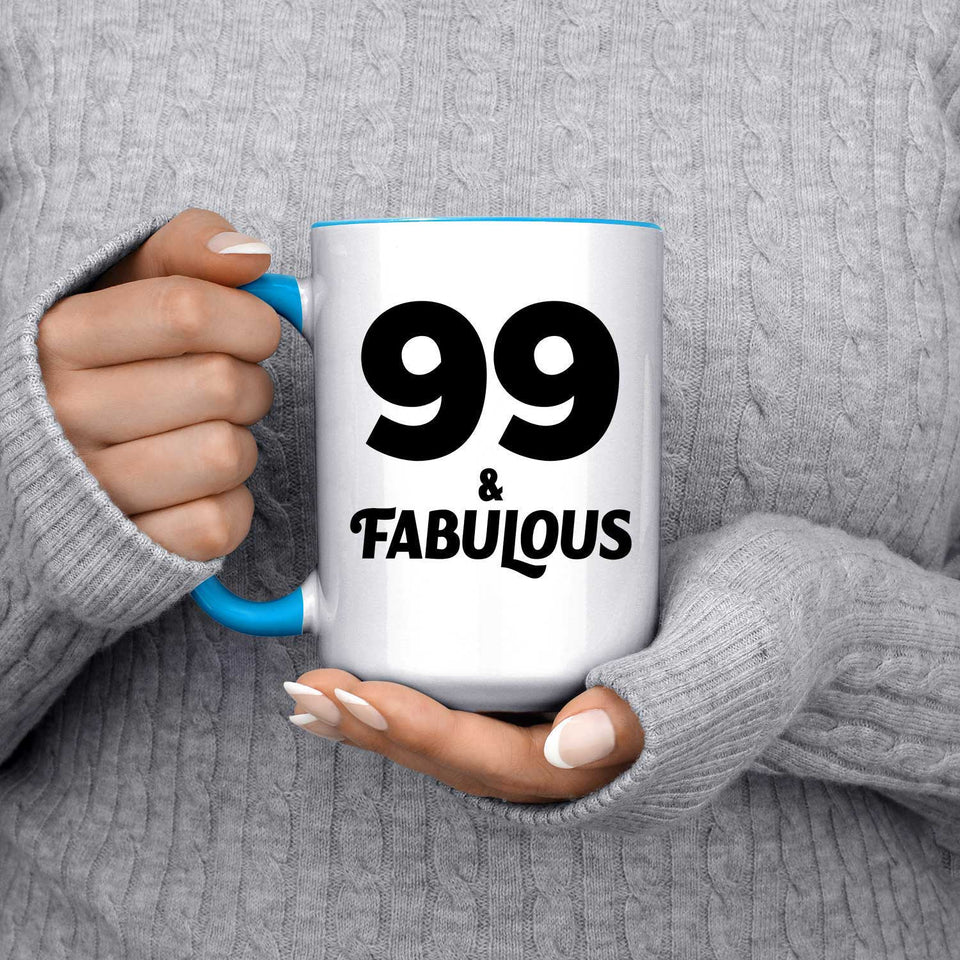 99th Birthday 99 & Fabulous - 15oz Accent Mug Blue