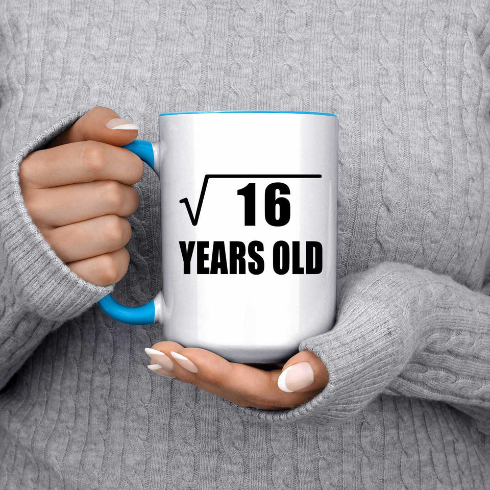 4th Birthday Square Root of 16 Years Old - 15oz Accent Mug Blue