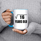4th Birthday Square Root of 16 Years Old - 15oz Accent Mug Blue