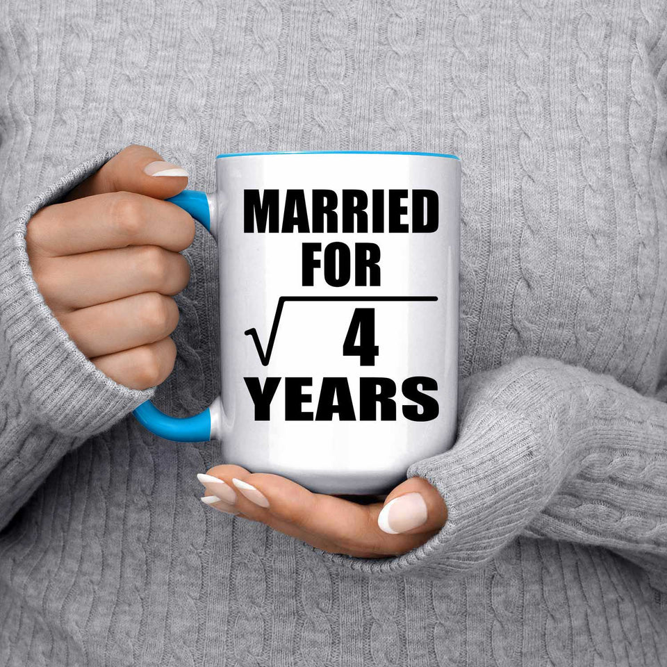 2nd Anniversary Married For Square Root of 4 Years - 15oz Accent Mug Blue