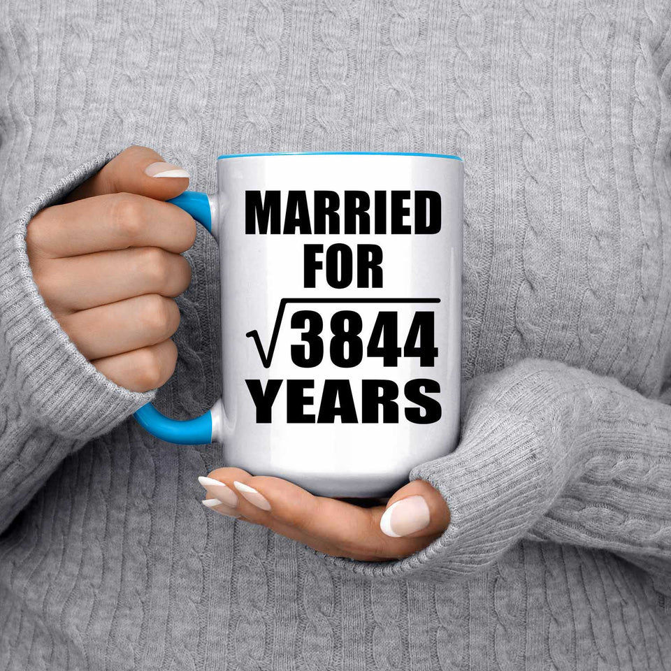 62nd Anniversary Married For Square Root of 3844 Years - 15oz Accent Mug Blue