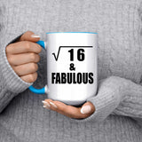 4th Birthday Square Root of 16 & Fabulous - 15oz Accent Mug Blue