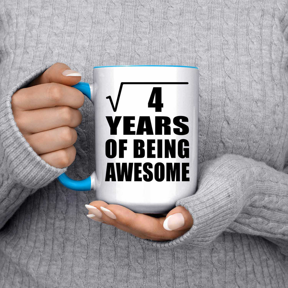 2nd Birthday Square Root of 4 Years of Being Awesome - 15oz Accent Mug Blue