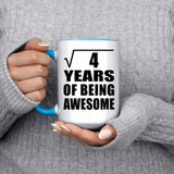 2nd Birthday Square Root of 4 Years of Being Awesome - 15oz Accent Mug Blue