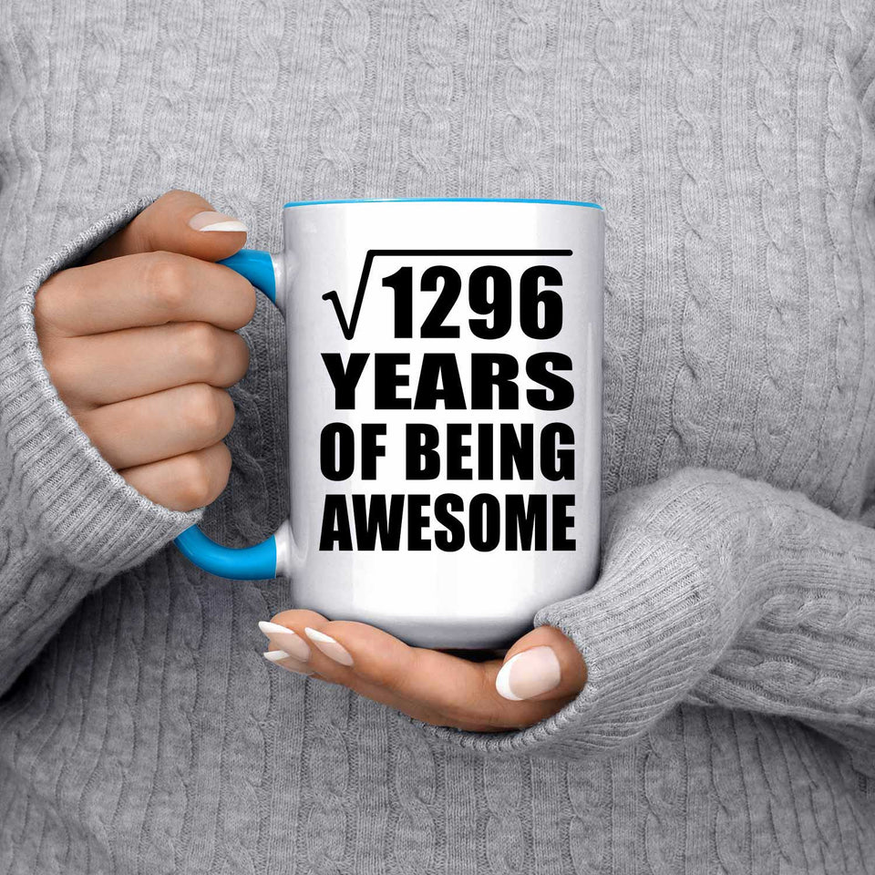 36th Birthday Square Root of 1296 Years of Being Awesome - 15oz Accent Mug Blue