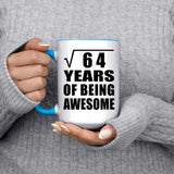 8th Birthday Square Root of 64 Years of Being Awesome - 15oz Accent Mug Blue