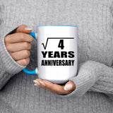 2nd Anniversary Square Root of 4 Years Anniversary - 15oz Accent Mug Blue