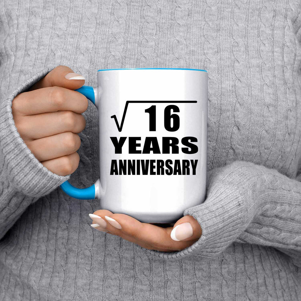 4th Anniversary Square Root of 16 Years Anniversary - 15oz Accent Mug Blue