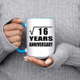 4th Anniversary Square Root of 16 Years Anniversary - 15oz Accent Mug Blue