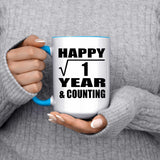 Happy 1st Anniversary Square Root of 1 Year & Counting - 15oz Accent Mug Blue