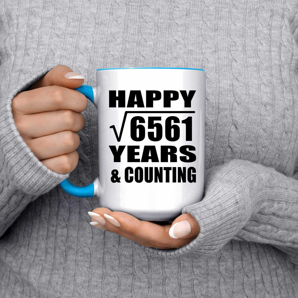 Happy 81st Anniversary Square Root of 6561 Years & Counting - 15oz Accent Mug Blue