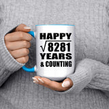Happy 91st Anniversary Square Root of 8281 Years & Counting - 15oz Accent Mug Blue