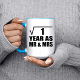 1st Anniversary Square Root of 1 Year As Mr & Mrs - 15oz Accent Mug Blue