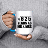 25th Anniversary Square Root of 625 Years As Mr & Mrs - 15oz Accent Mug Blue