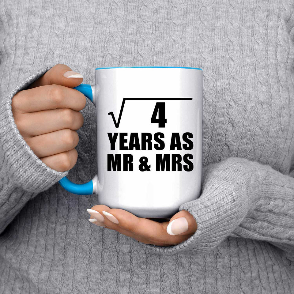 2nd Anniversary Square Root of 4 Years As Mr & Mrs - 15oz Accent Mug Blue