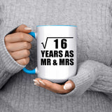4th Anniversary Square Root of 16 Years As Mr & Mrs - 15oz Accent Mug Blue