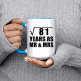 9th Anniversary Square Root of 81 Years As Mr & Mrs - 15oz Accent Mug Blue