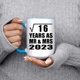 4th Anniversary Square Root of 16 Years As Mr & Mrs 2023 - 15oz Accent Mug Blue