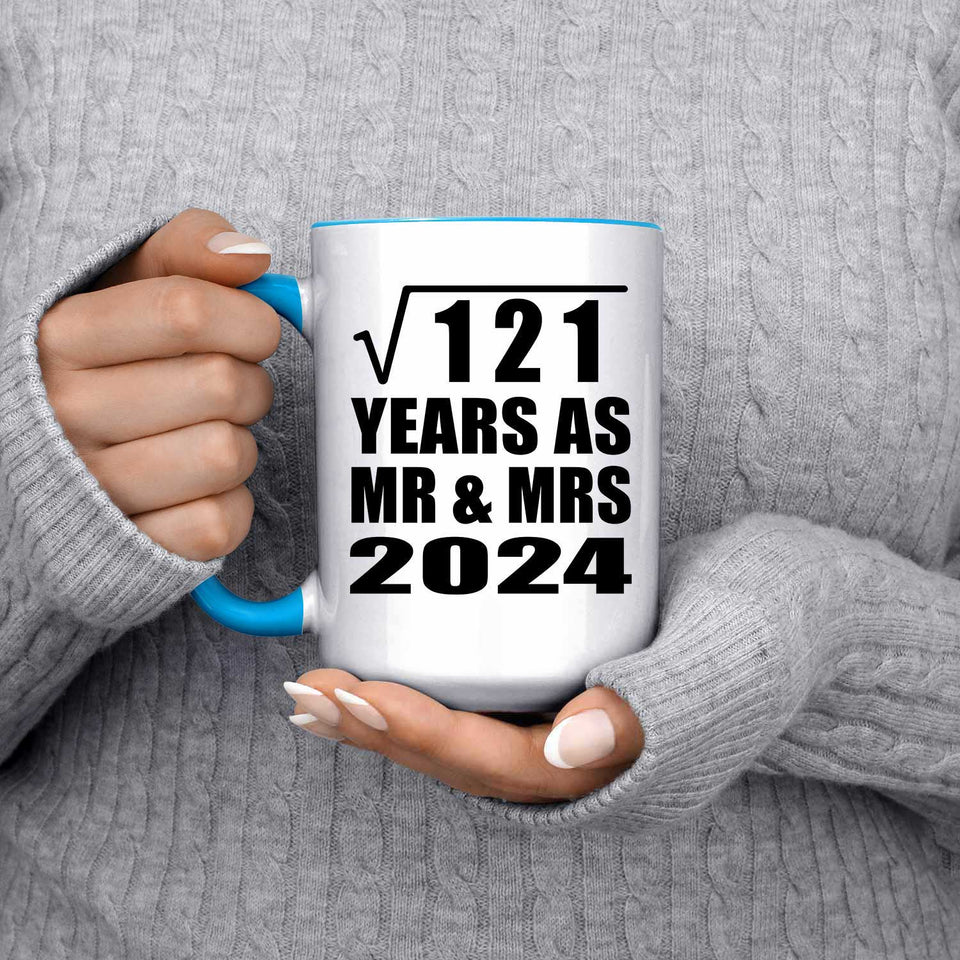 11th Anniversary Square Root of 121 Years As Mr & Mrs 2024 - 15oz Accent Mug Blue