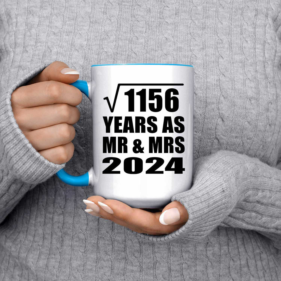 34th Anniversary Square Root of 1156 Years As Mr & Mrs 2024 - 15oz Accent Mug Blue