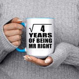 2nd Anniversary Square Root of 4 Years of Being Mr Right - 15oz Accent Mug Blue