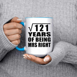 11th Anniversary Square Root of 121 Years of Being Mrs Right - 15oz Accent Mug Blue